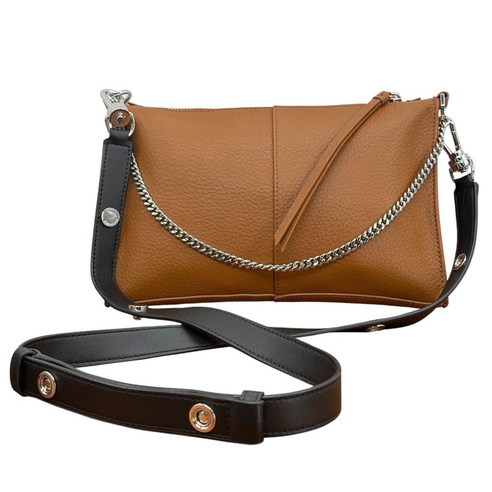 AllSaints Eve Crossbody Womens Brown Leather Edgy Luxe Chain Quiet Luxury Preppy